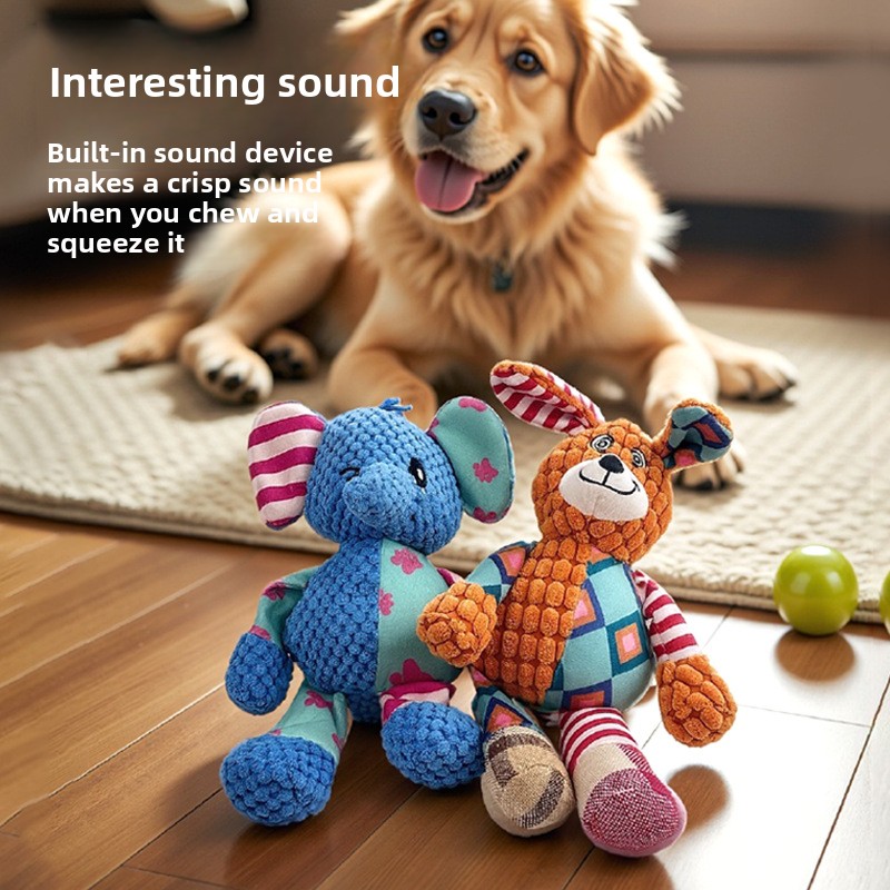 Cartoon Colorful Patchwork Plu - Interactive Squeaky Plush Dog Toy recension och pris