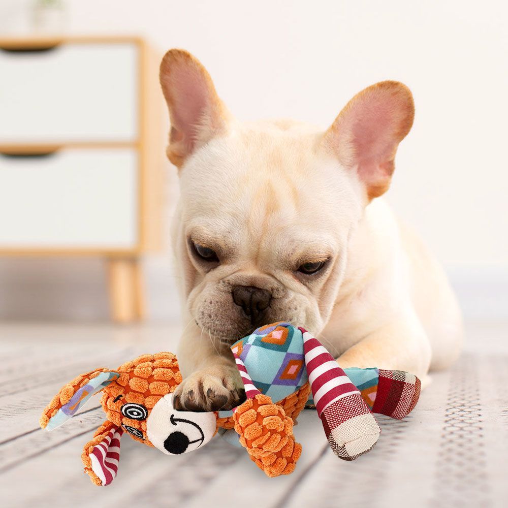 Cartoon Colorful Patchwork Plu - Interactive Squeaky Plush Dog Toy recension och pris