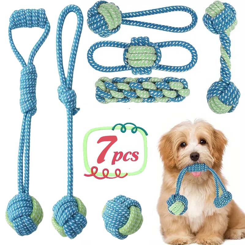 7pcs  Interactive Knot Toys Du - Dog Rope Toy Aggressive Chewers recension och pris